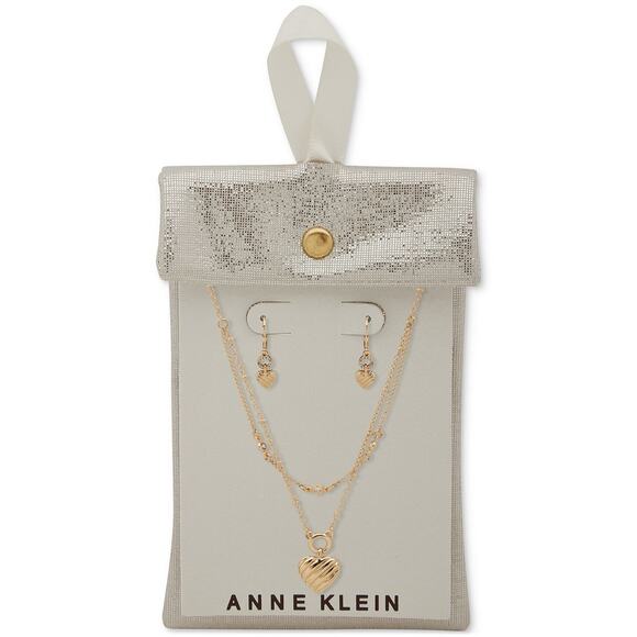 Anne Klein Gold-Tone 2-Pc Heart Layered Necklace & Drop Earrings Set NEW - Picture 2 of 10